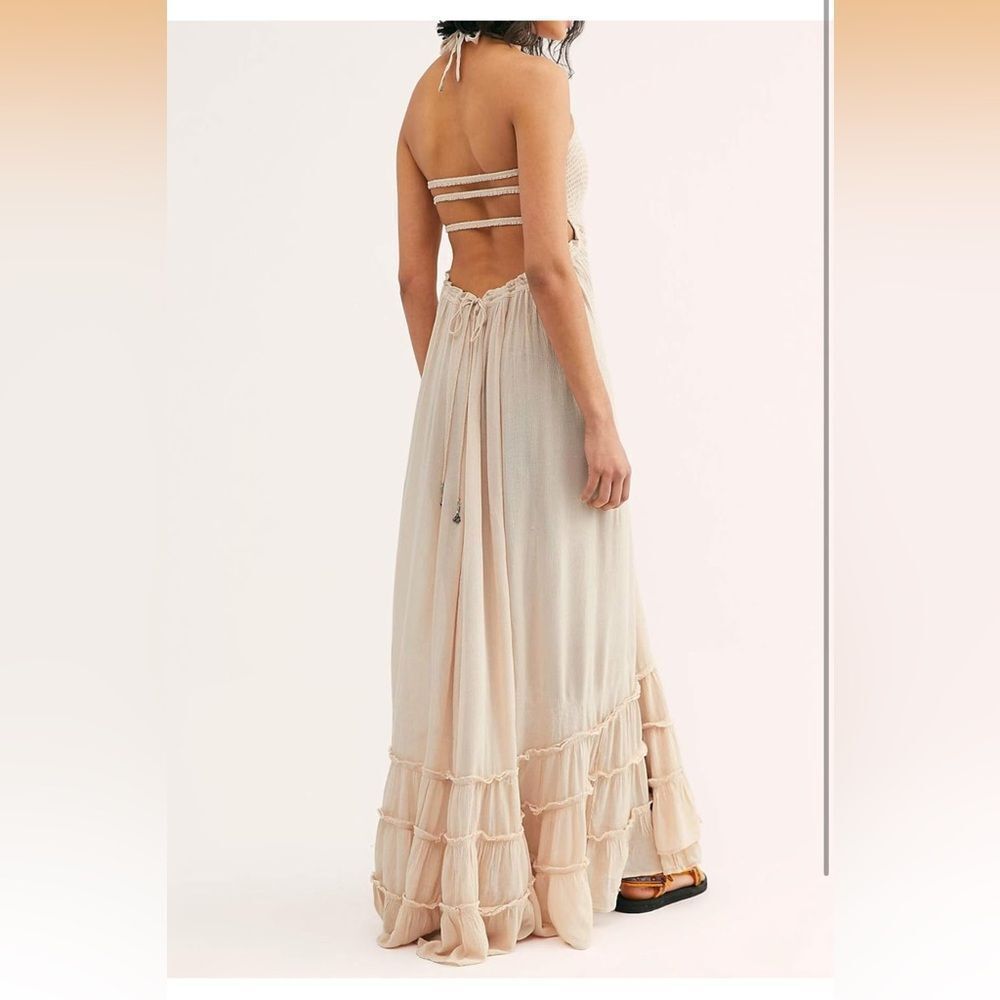 Vivimos Boho Cream backless Halter Maxi Dress Size Small - Picture 2 of 6
